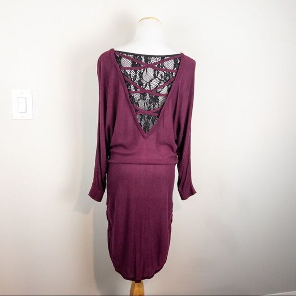 Torrid Womens Size 1X Knit Dress Burgundy  Lace Back Dolman Sweater Longsleeve - Picture 6 of 10